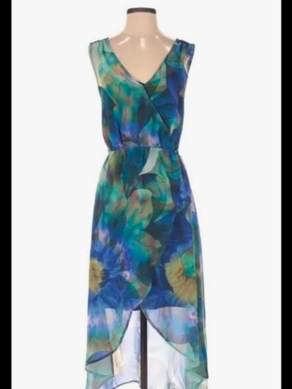 sheer floral dress blue green